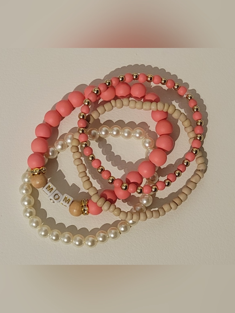 Hand Crafted Stretch Beaded Bracelet Set of 4 Perfect for Mother's Day!